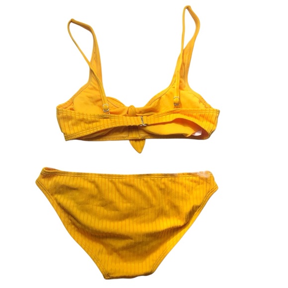 NWOT Xhilaration Golden Yellow 2 Piece Bikini Swimsuit Set w Rib Texture & Tie S - Picture 3 of 11